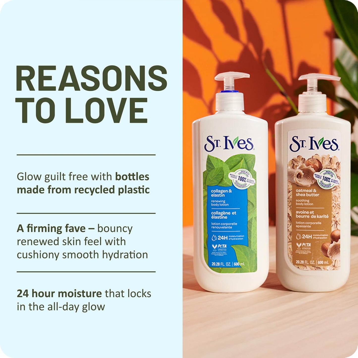 St. Ives Body Lotion Variety 2-Pack – Renewing Collagen & Elastin + Oatmeal & Shea Butter, 24H Hydration, Cruelty-Free Skin Care, 20.28 Oz Ea