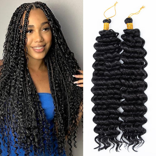 Deep Wave Crochet Hair 30 Inch 2 Packs Ocean Wave Curly Crochet Hair For Black Women Deep Wave Braiding Hair Extensions For For Boho Box Braids (1B, 30inch, 2pack)