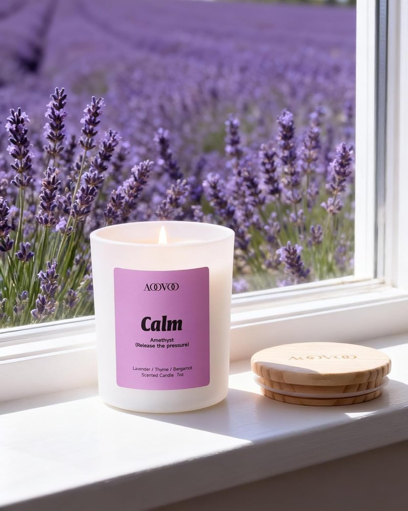 Calm Candles Set - Aromatherapy Scented Candles for Home | 4 Pack, 28 oz, 200 Hour Burn, Crystals Included