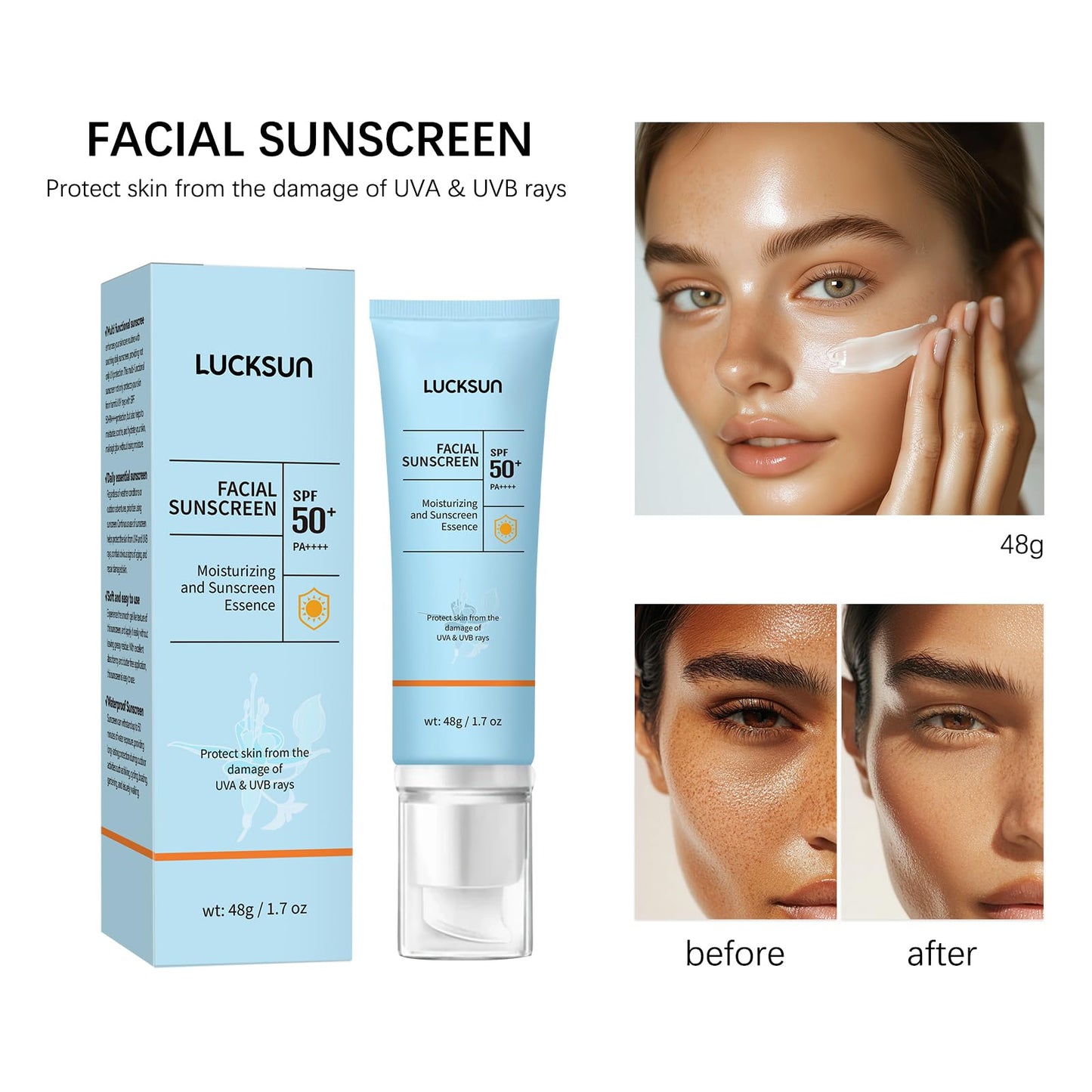 Tinted Sunscreen for Face, Broad Spectrum UVA/UVB SPF 50+++ Protection, Water-Resistant, Lightweight & Non-Greasy for Facial & Body, Travel Size Sunscreen, Daily Protection, 2 Pack
