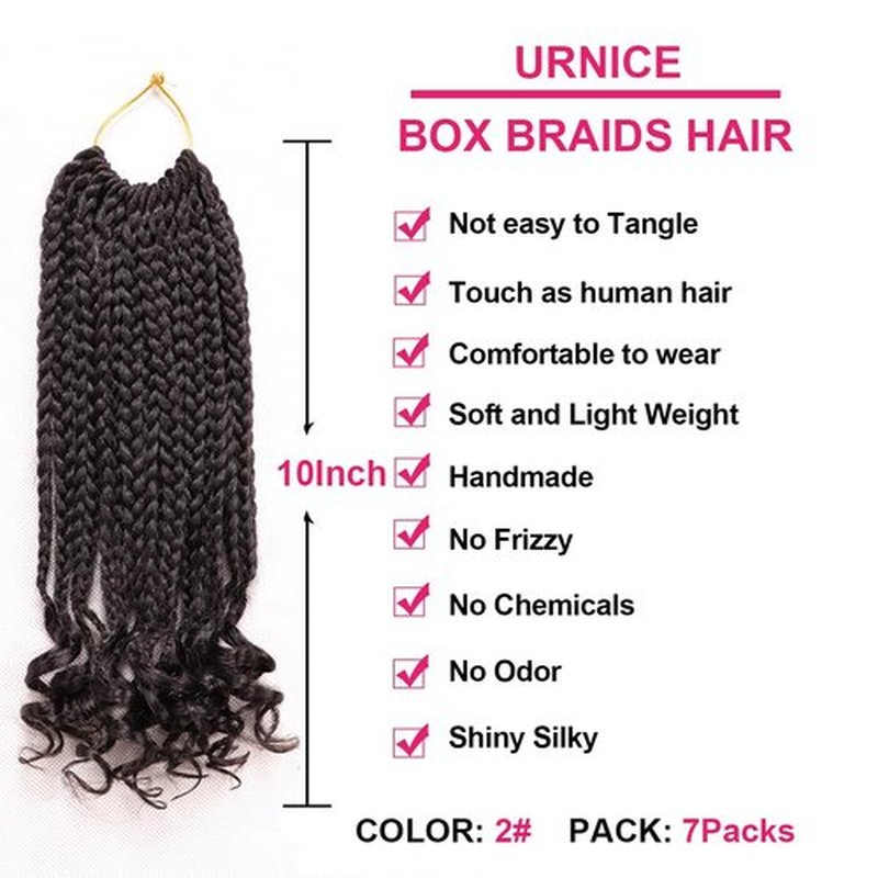 URNice 7 Packs 10 Inch Crochet Box Braids Hair with Curly Ends Prelooped Goddess Box Braids Crochet Hair Braiding Hair Crochet Braids Hair for Black Women (10 Inch ( Pack of 7 ), 4#)