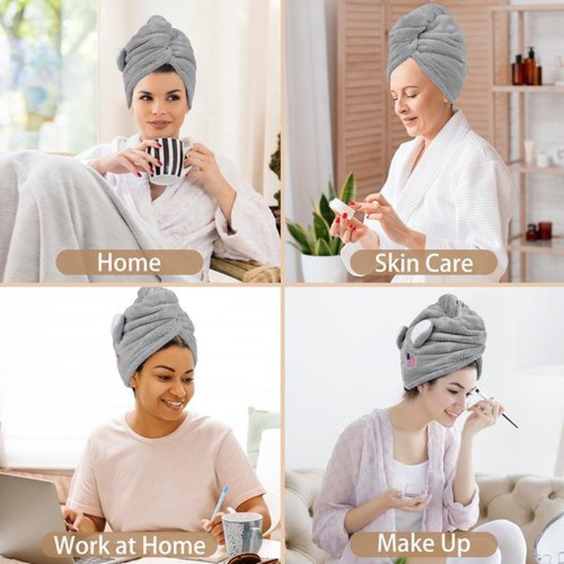 WSLFOKIDA Hair Towel, 2 Packs for Wet Hair, Hair Drying Towels, Ultra Absorbent Twist Hair, for Drying Long & Thick Hair (Grey)