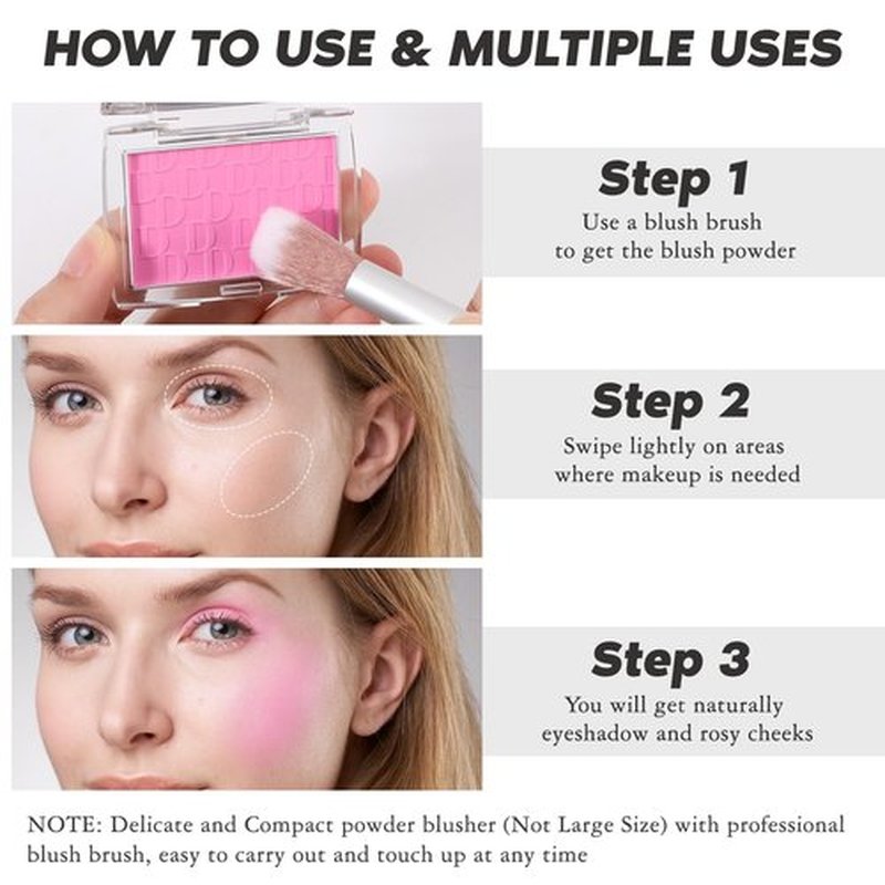 LYBHDAFA Powder Blush for Cheeks with Brush, Matte Blush Palette Korean Blush Powder Face Blusher, Natural Glow Blendable Formula Silky Lightweight Makeup Blush Palette for Cheeks, 015# Cherry