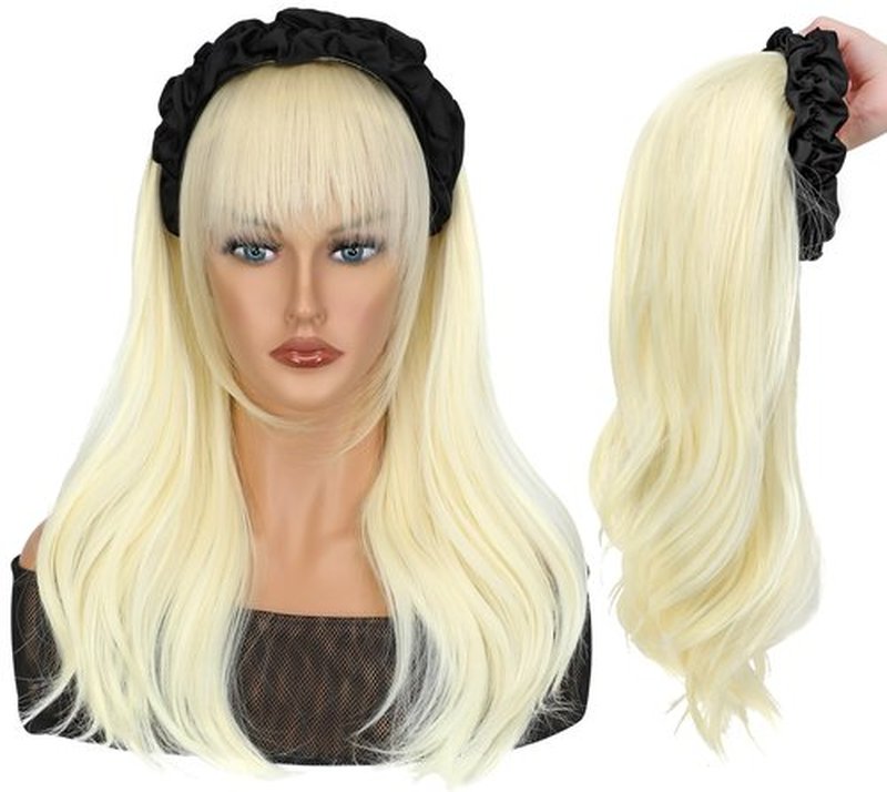 Soulwigger 22 inch Synthetic Black Headband Hair Wig Curly Body Wave Glueless Bleach Blonde Wigs For Women With None Lace Front