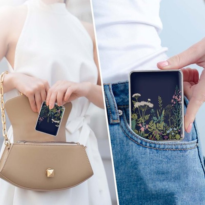 dcdcee Pocket Mirror, Small Travel Mirror with Magnification, Portable Double-Sided Magnifying Cosmetic Mirror for Daily (Black Flowers)