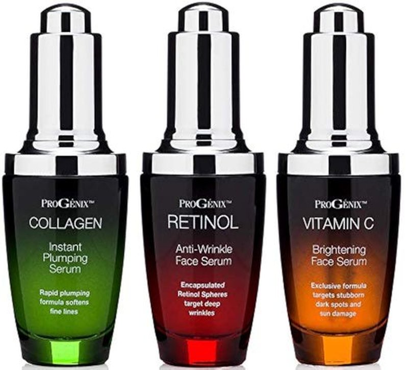Progenix Professional Skin Care Set. Anti-aging Serum Set Contains Collagen Serum, Retinol Serum, Vitamin C Serum. Helps W/Appearance Of Wrinkles, Plump Skin, & Brighten Skin, 1 Fl Oz (3-Pack)