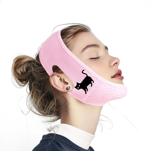 Yuibthr Chin Strap for Sleeping, V Line Lifting Mask, Halloween Decorations Black Cat, Reusable Face Strap, Jaw Exerciser, (pink)