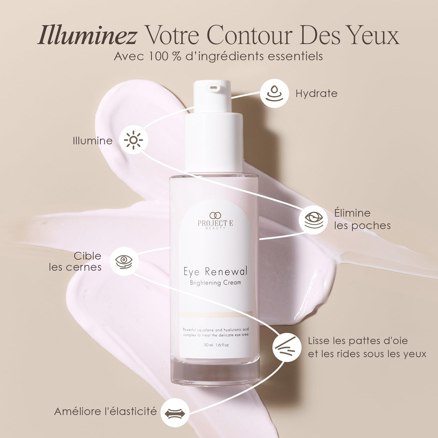 Project E Beauty Eye Renewal Brightening Cream Advanced Anti-Aging Under Eye Cream | Visibly Reduces Wrinkles, Puffiness & Dark Circles | Intensive Hydration | Illuminates & Firms | 1.6 fl. oz.
