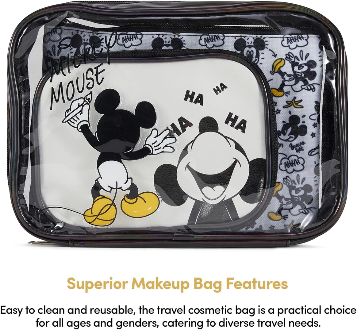 Mickey Mouse Travel Cosmetic Case Set - 3-Piece Makeup Organizer for Kids & Adults