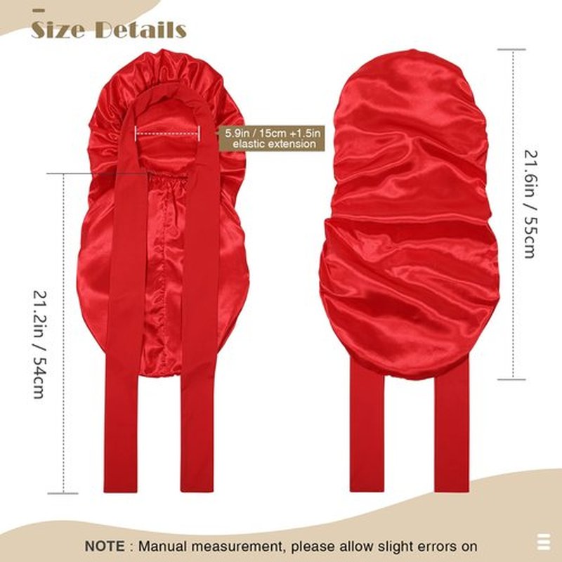 Kids Long Hair Bonnet for Sleeping - Double Layer Girls Elastic Satin Bonnet with Tie Band for Braid Curly Hair (Red)