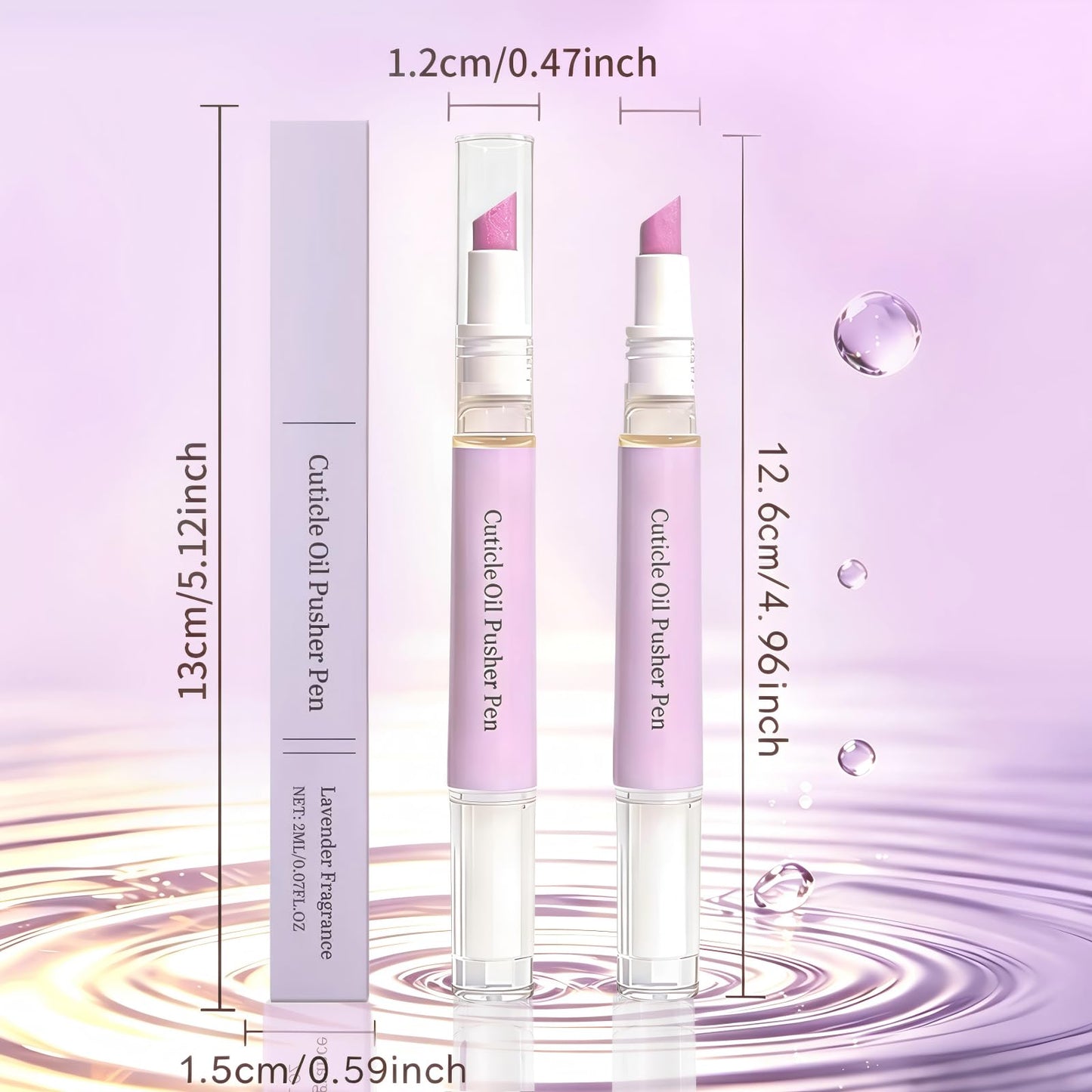 2 Pcs 2-in-1 Cuticle Oil Pusher Pen, Ceramic Cuticle Remover Pen, Gentle Exfoliation, Moisturizing & Brightening for Dry Damaged Nails & Hangnails, Portable Nail Care Tool