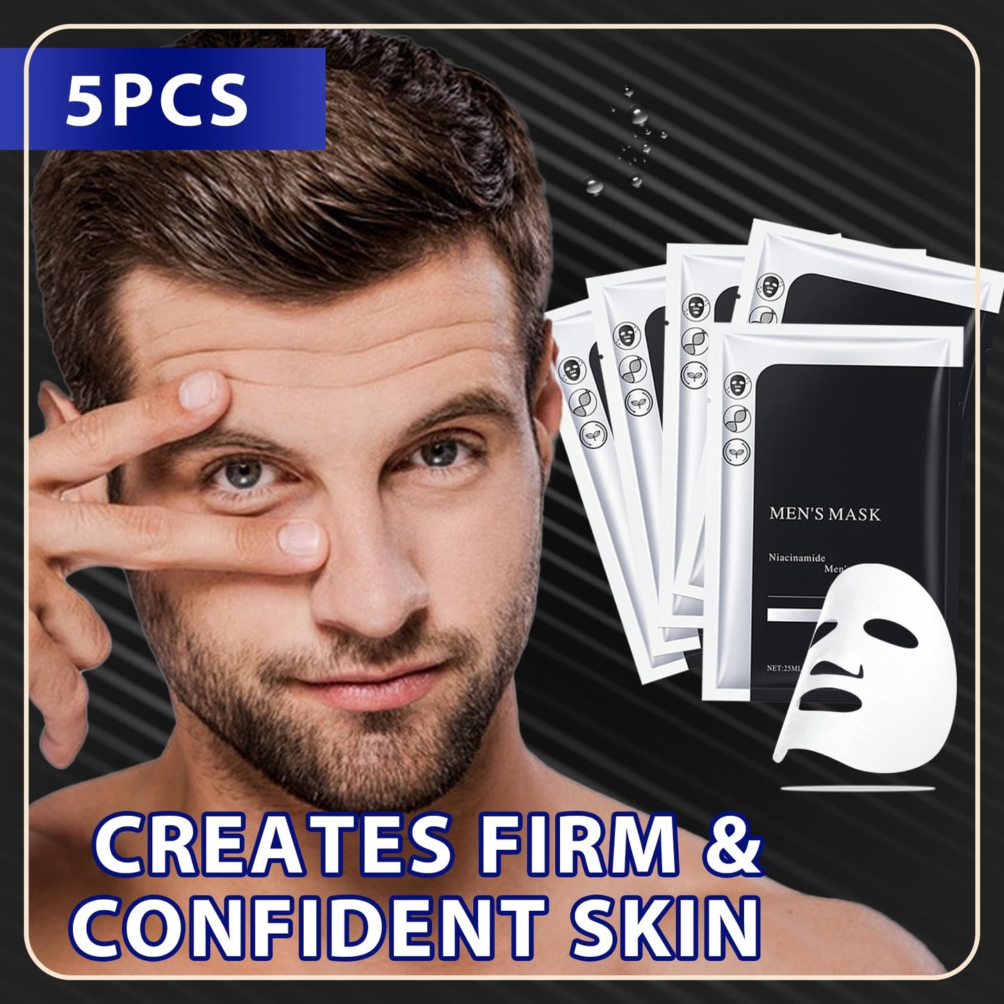Fusang 5 Pcs Mens Facial Sheet Mask,Hydrating Face Masks Skincare Gift Set for Men,Moisturizing Soothing Facial Masks,Easy to Use & Nourishing Face Mask Skin Care Set D