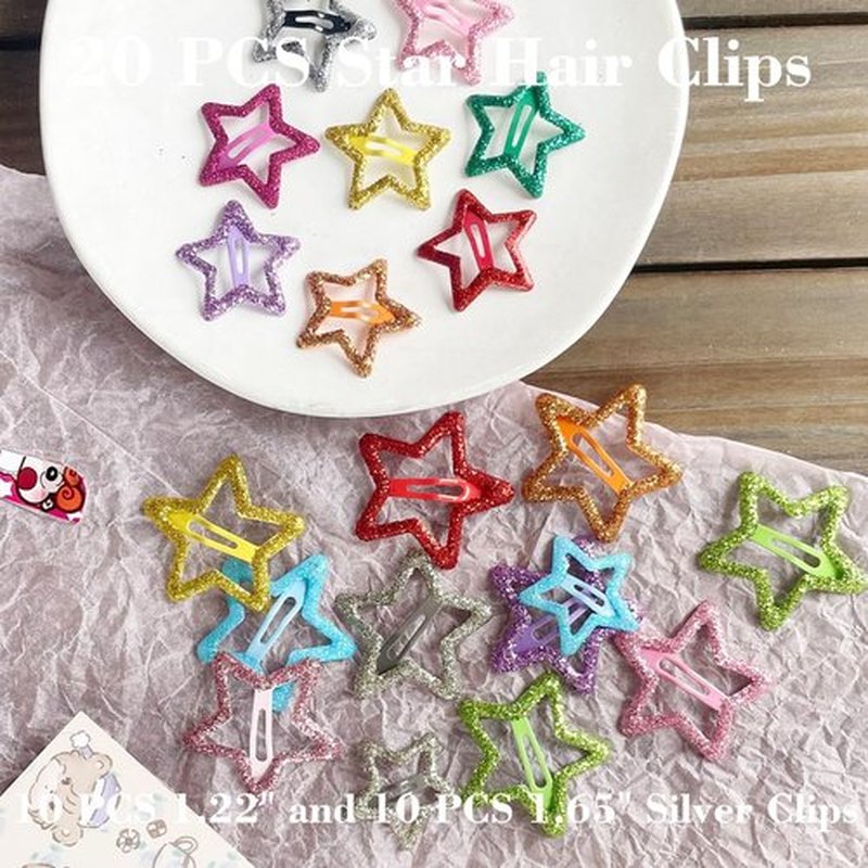 20 PCS Sparkling Star Hair Clips Snap Star Hair Accessories Non Slip Star Clips for Girls Women Metal Hair Clips Star Hair Barrettes Star Hair Clips for Women Star Hair Clip