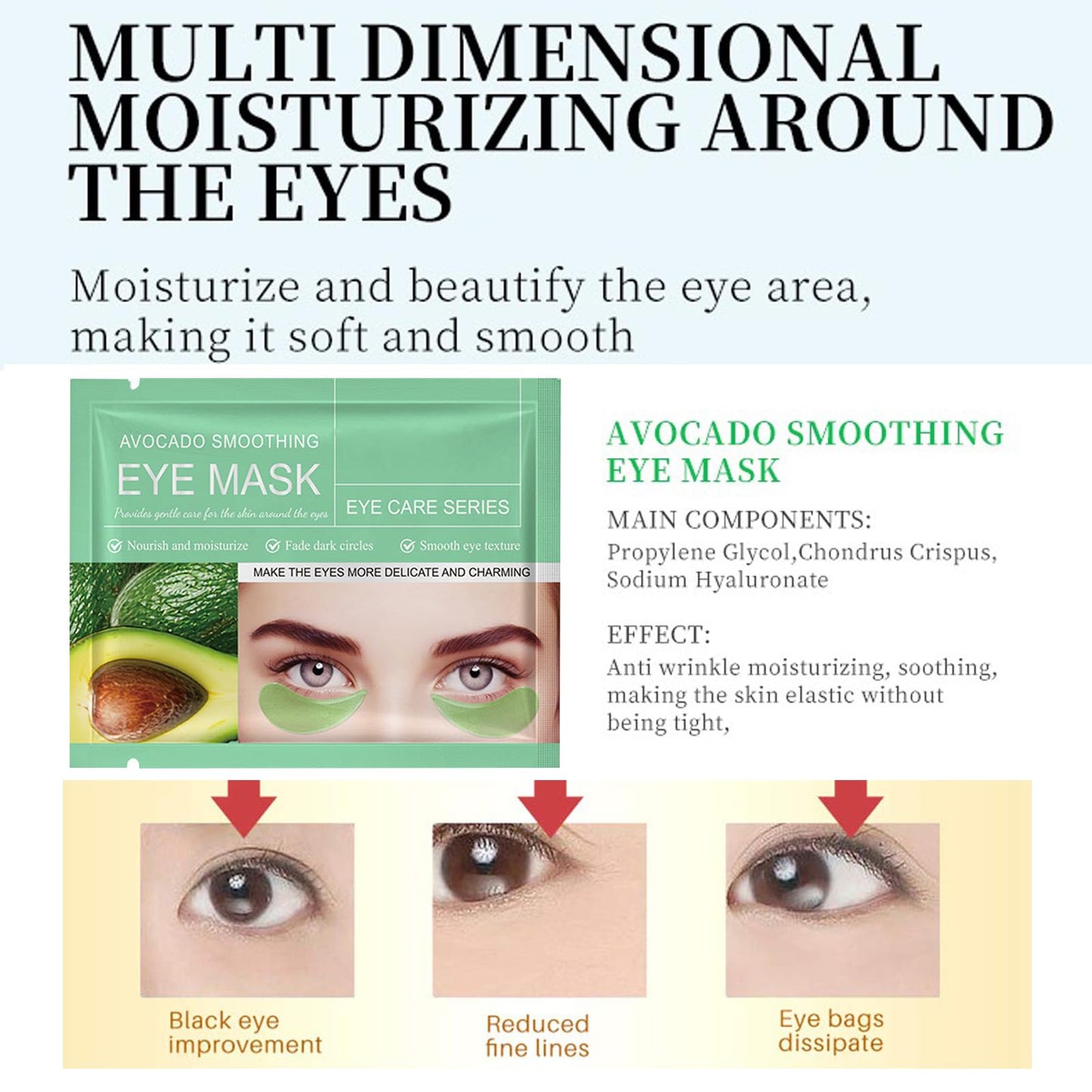Felico Under Eye Mask Patches, 30 Pairs Collagen Hydrating Moisturizing Smoothing Gel Pads for Puffy Eyes Bags,Dark Circles,Puffiness,Fine Lines,Wrinkles,Anti-Aging Avocado