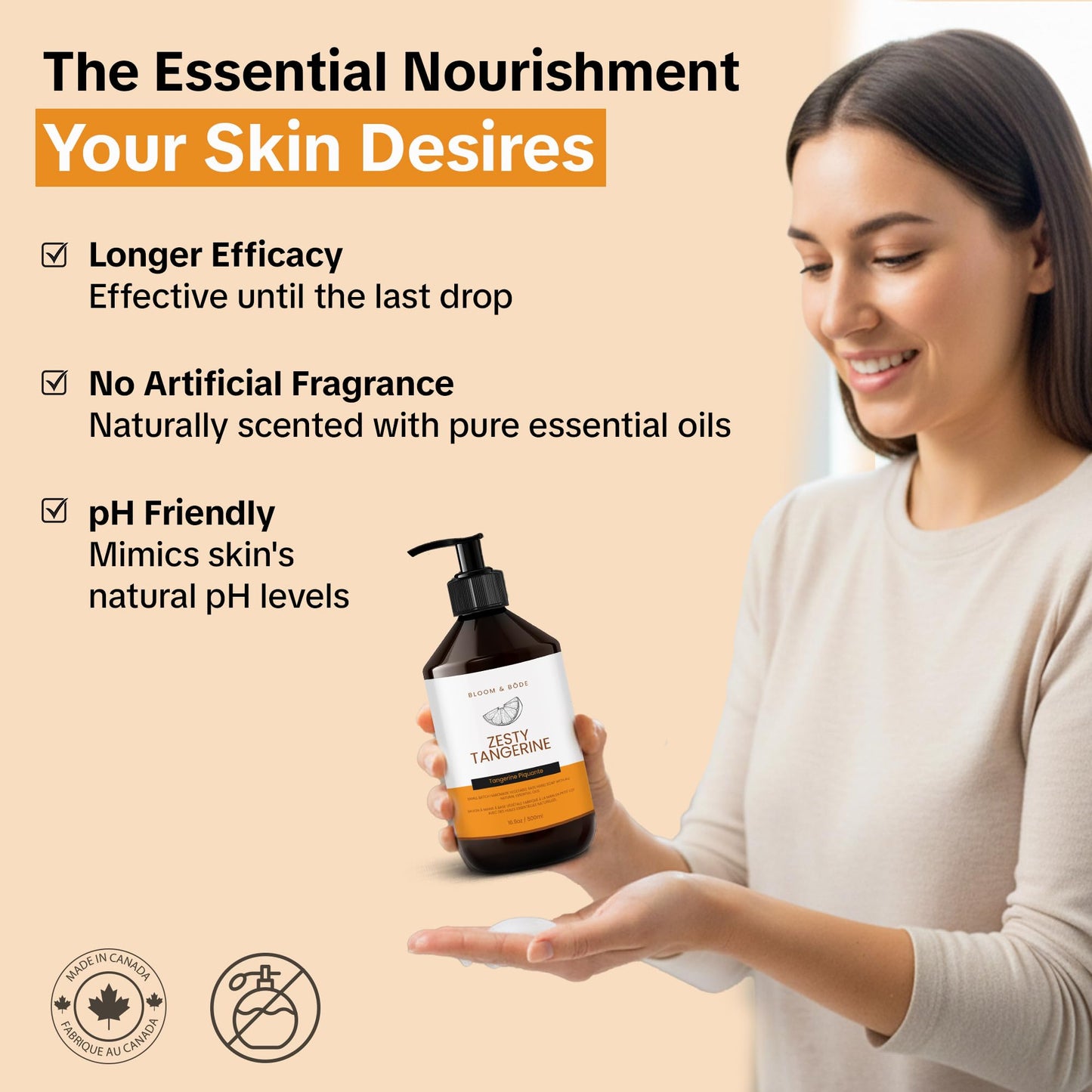 Bloom & Bōde Luxury Liquid Hand Soap - Natural Scented Hand Wash - Gentle Hand Soap with Essential Oils & Aloe Vera - Moisturizing Handwash for Bathroom and Kitchen - Zesty Tangerine Scent, 16.9oz
