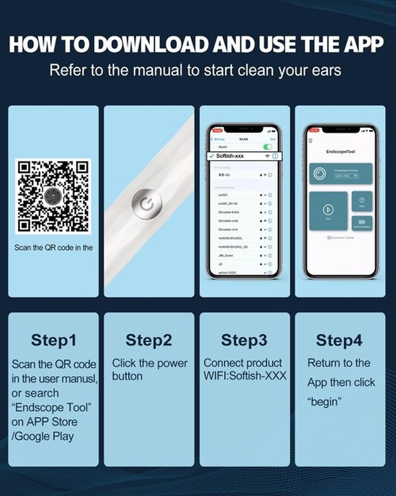 Ear Wax Removal, Ear Cleaner with Camera and Light, Ear Wax Removal Kit with 1296P Otoscope, Ear Cleaning Tool with 6 Ear Spoon, Ear Camera for iPhone & Android Phones,White