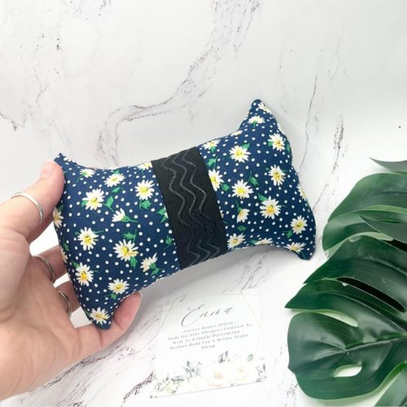 Strapless Handcrafted in The USA Cotton Breast Pillow for Woman Gift for her Side Sleeper Chest Relief Pillow While Sleeping with Anti Aging in Wrinkle Prevention (Navy Flowers)