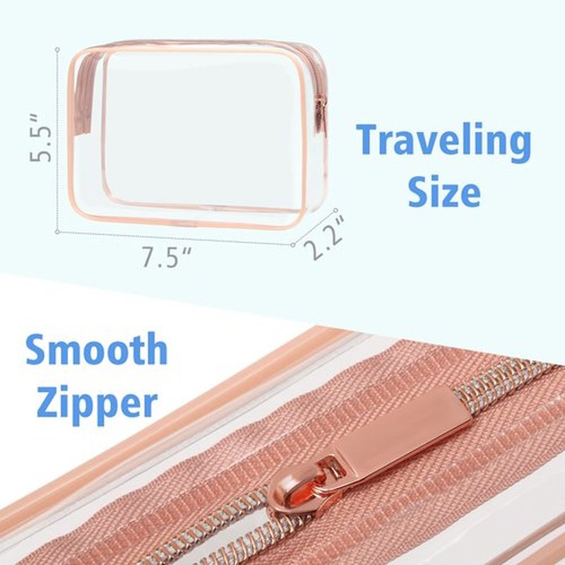 PACKISM Clear Makeup Bag - 4 Pack TSA Approved Toiletry Bag Waterproof Quart Size Travel Bag, Clear Cosmetic Bag for Women, Clear Cosmetic Bags Carry on Airport Airline Compliant Bag, Rose Pink