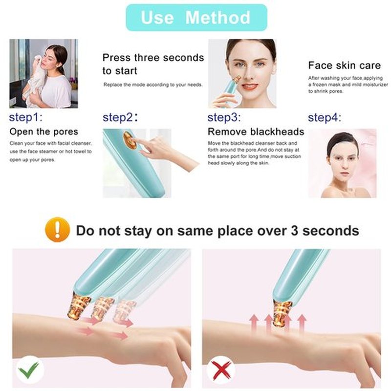 Blackhead Remover Pore Vacuum Cleaner - Upgraded Facial Pore Cleaner - Electric USB Pore Vacuum with 5 Probes - Upgraded Blackhead Suction Tool - Blackhead Remover Kit (Turquoise)
