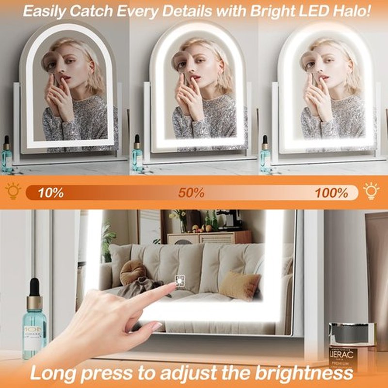 Gvnkvn Lighted Makeup Mirror, Hollywood Vanity Mirror with Lights, Three Color Lighting Modes, and Detachable 10X Magnification Mirror, Smart Touch Control, 360°Rotation (15.2in. Black)