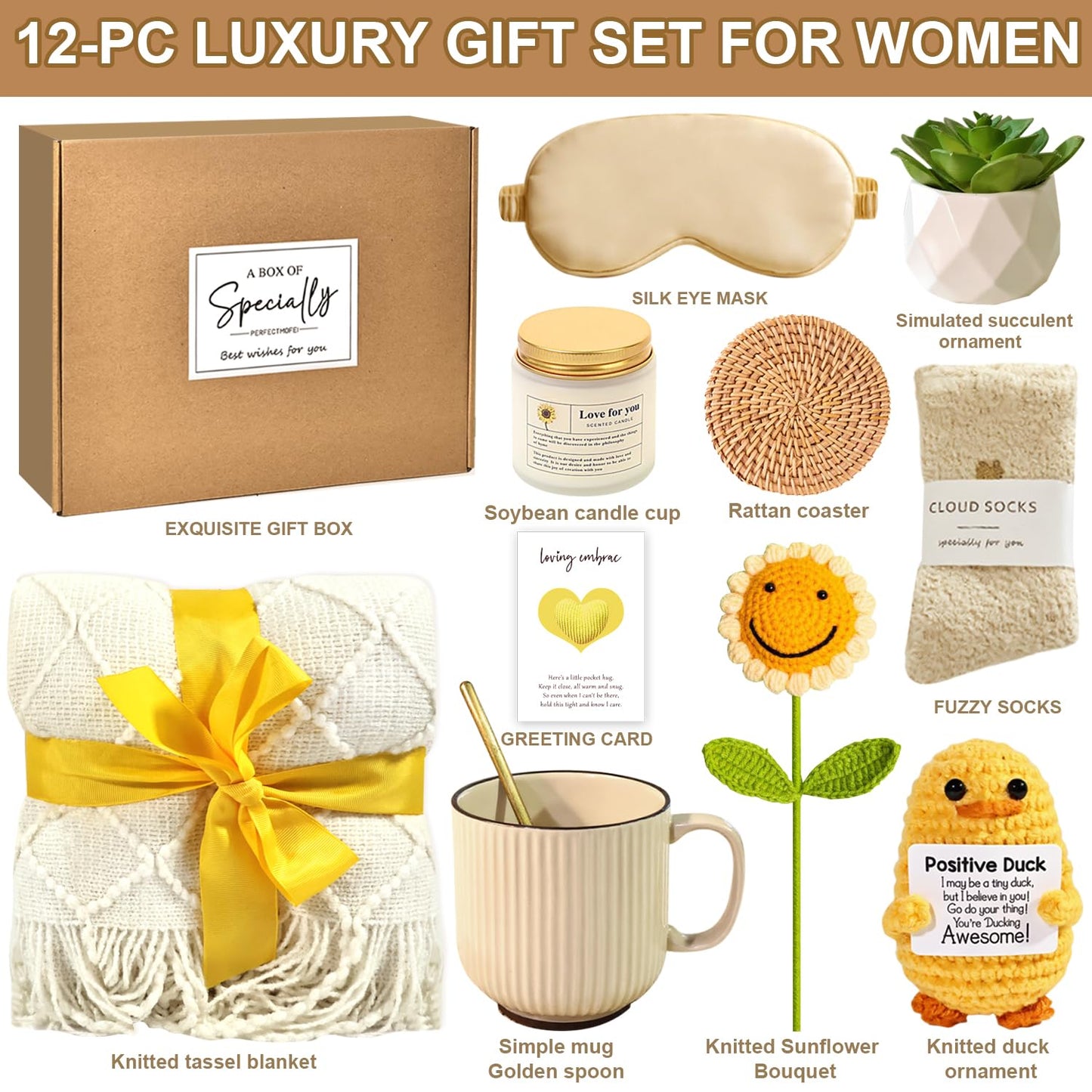 PERFECTMOFEI Get Well Soon Gift Baskets for Women, Unique Birthday Gifts for Women,Sympathy Gifts, Care Package Sending Sunflower Box Thinking of You for Mom Wife Sister Best Friends Teen Girls