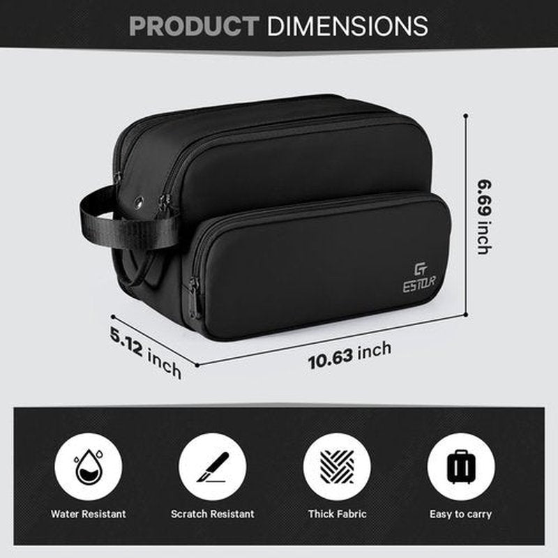 Estour Toiletry Bag for Men, Travel Toiletry Bag Travel Essentials, Dopp Kit Water-resistant Shaving Bag, Bathroom Bag Toiletries Organizer, Black(Upgraded Polyster)