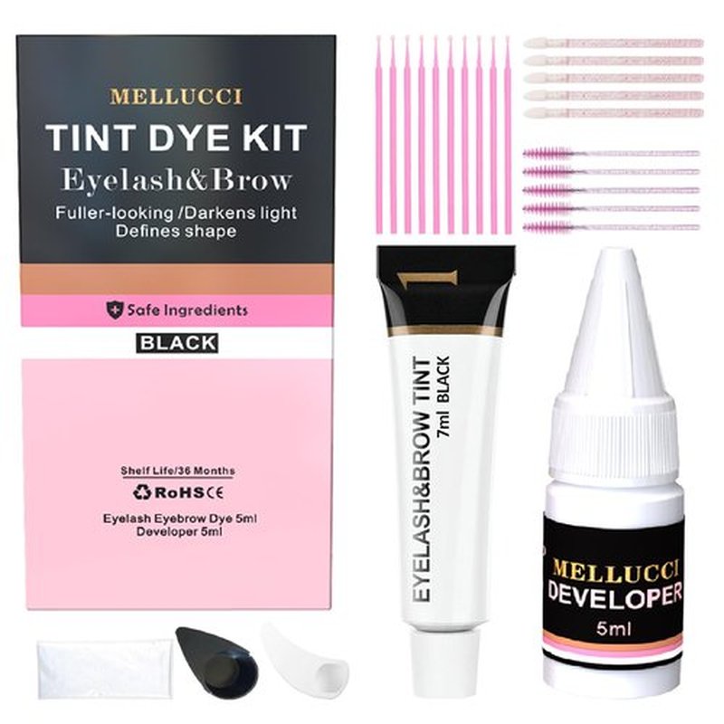 MELLUCCI Eyelash & Eyebrow Black Color Kit - Long Lasting 6 Weeks/Home or Salon Use/Up to 10 Applications/with Brush/Safe & Easy to Use