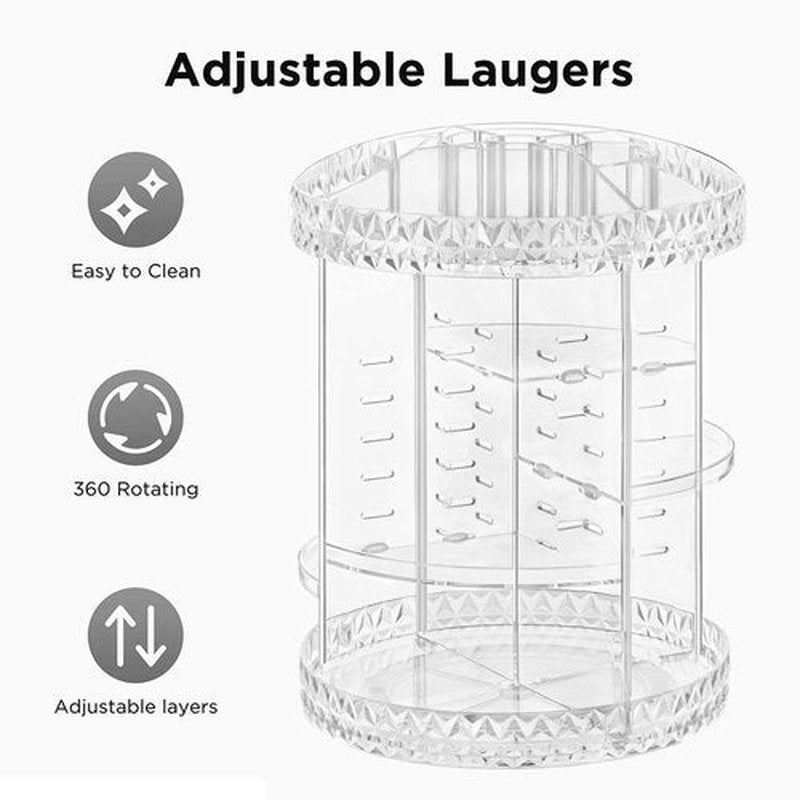 HBlife 360 Rotating Makeup Organizer Adjustable Carousel Diamond Large Capacity Revolving Perfume Organizer Skincare Organizers Cosmetic Storage Spinning Holder for Vanity, Plus Size Clear