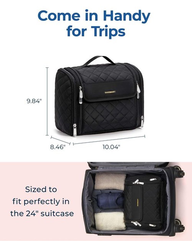 BAGSMART Travel Toiletry Bag, Large Capacity Cosmetic Bags for Women with Hanging Hook, Water-resistant for Toiletries Accessories Brushes Sponge, With Handle