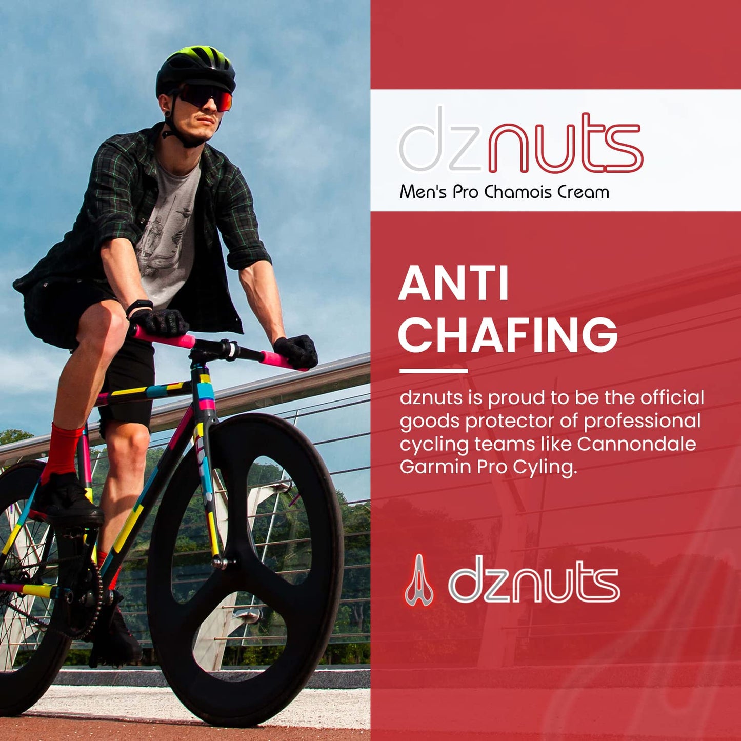 dznuts Men's Pro Chamois Cream + Cycling Socks, Anti-Chafing Cream for Saddle Sores & Inner Thigh Friction (Black or White, Color May Vary)