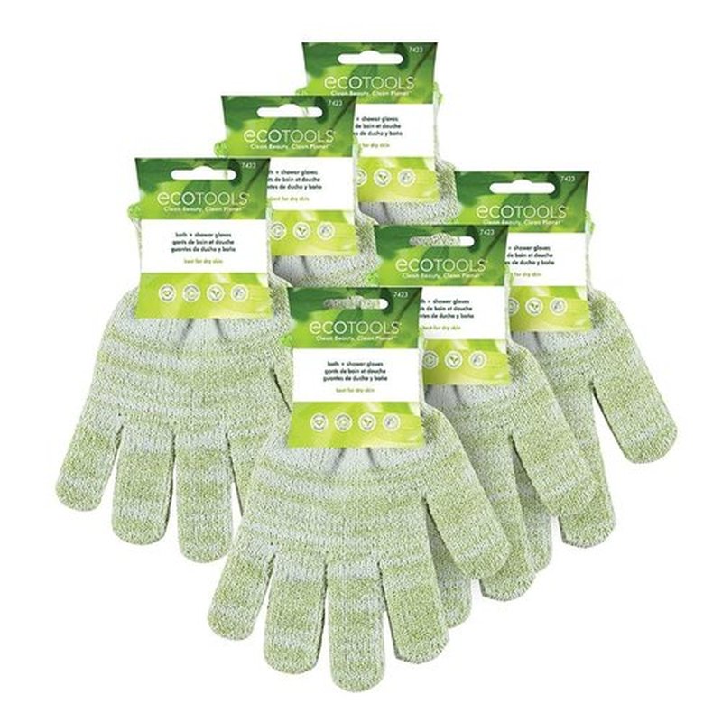 EcoTools Bath & Shower Gloves, Recycled Netting, Exfoliating, Gentle Cleansing for Whole Body, Use Before Self-Tanning, Removes Dry Skin, Dirt, & Impurities, Fits All Hands, 6 Pairs, 12 Gloves Total