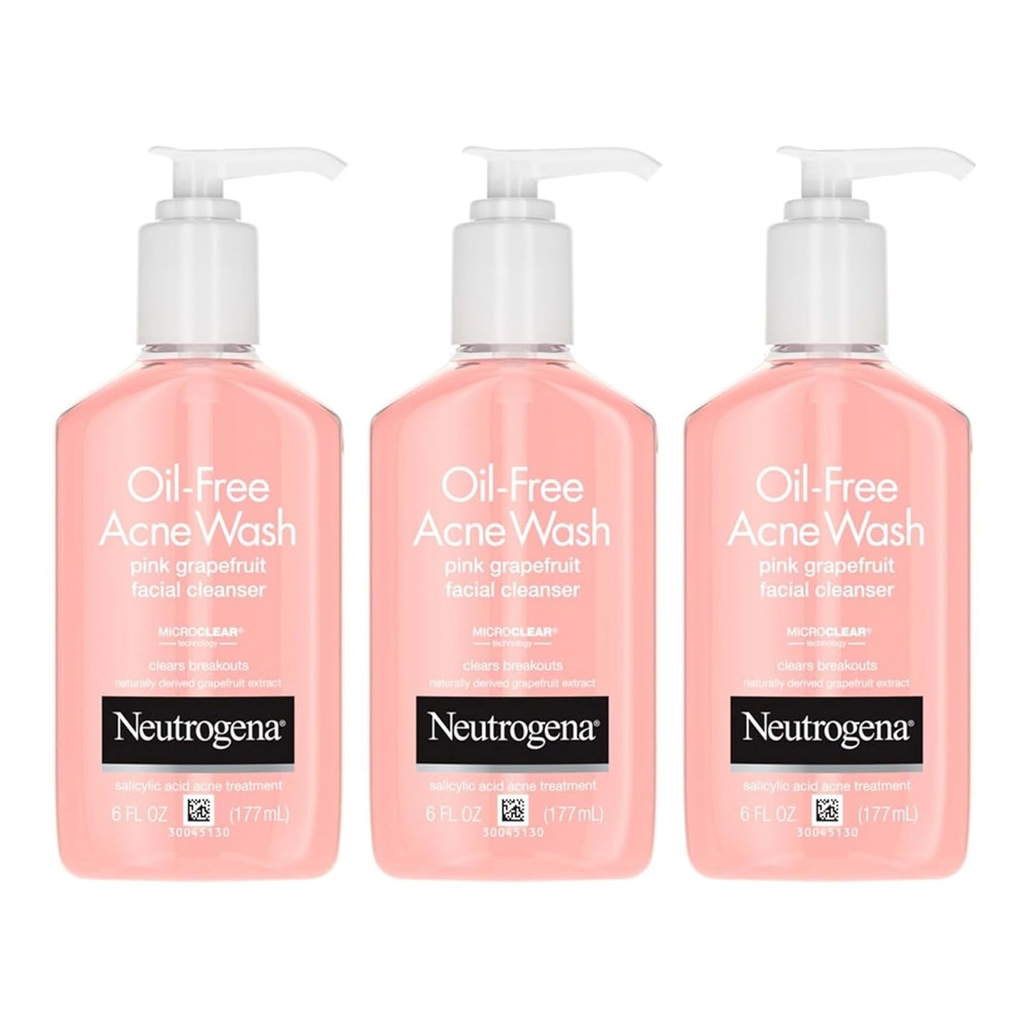 NEUTROGENA Oil-Free Pink Grapefruit Pore Cleansing Acne Wash and Daily Liquid Facial Cleanser with 2% Salicylic Acid Acne Medicine and Vitamin C, 6 fl. oz, 3 Pack