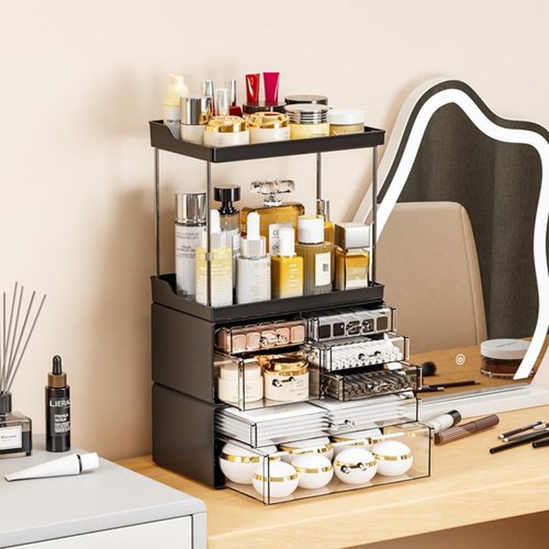 Yieach 3 Pack Clear Makeup Organizer With Drawers - Stackable Design,19.1" Tall Large Capacity - Suitable as Bathroom Counter Organizer,Vanity Perfume Organizer,Dresser Top Organizer for Bedroom