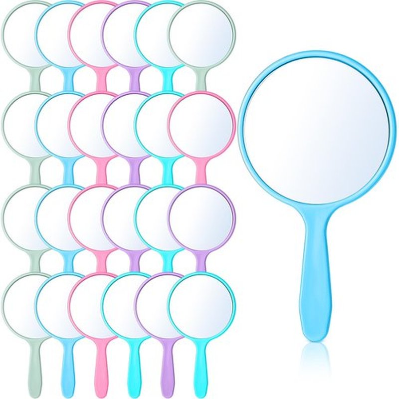 Jetec 25 Pcs Handheld Mirror with Handle, 3.94" L x 2.17" W, Small Portable Round Mirror Bulk for Kids Travel Makeup Classroom Camping Daily DIY Crafts (Pink,Light Blue,Violet,Acid Blue,Sky Blue)