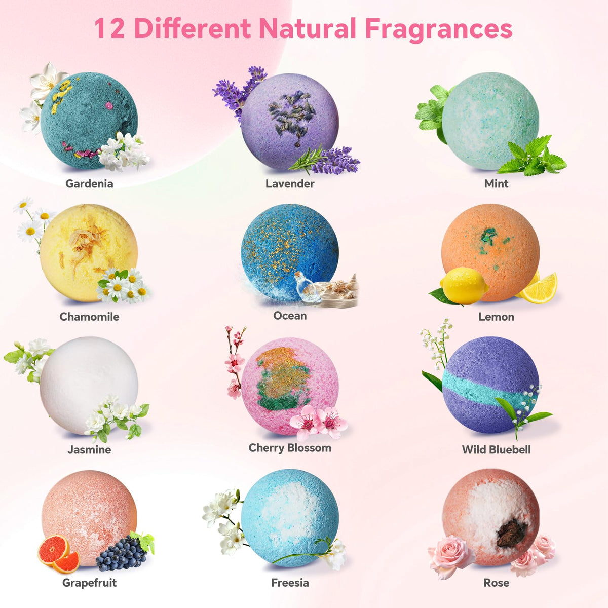 CalmNfiz Bath Bombs for Women, 12 PCS Bath Set, Natural Bubble Bathbombs with Shea Butter, Dry Skin Moisturizing, Present for Christmas, Birthday, Valentine’s Day for Mom, Wife, Her, Girls