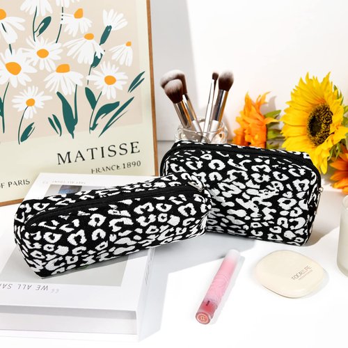 SOIDRAM Makeup Bag Cute Cosmetic Bag Leopard Print Makeup Pouch 1Pcs Large Capacity Makeup Bags and 1Pcs Makeup Brushes Storage Bag Travel Toiletry Bag Organizer