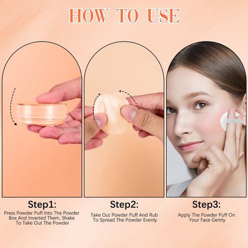 Beauty Blurring Powder,Beauty Setting Powder,Beauty Pink Setting Powder with Powder Puff Brush，Waterproof Setting Powder For All Skin Tones(Orange, 1 Set)