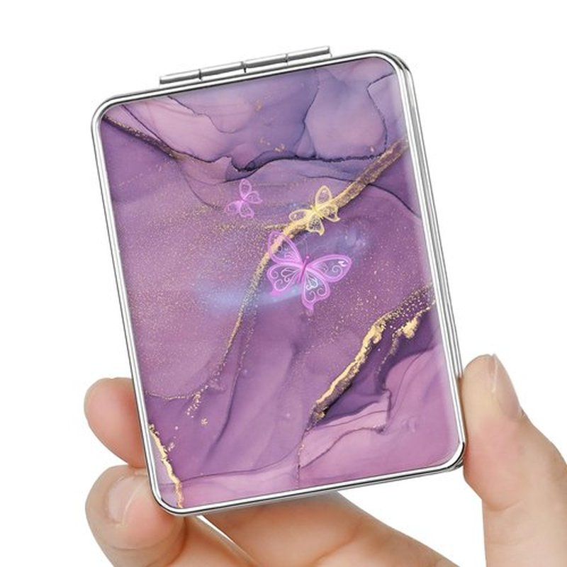 dcdcee Pocket Mirror, Small Travel Mirror with Magnification, Portable Double-Sided Magnifying Cosmetic Mirror for Daily (Purple Butterfly)