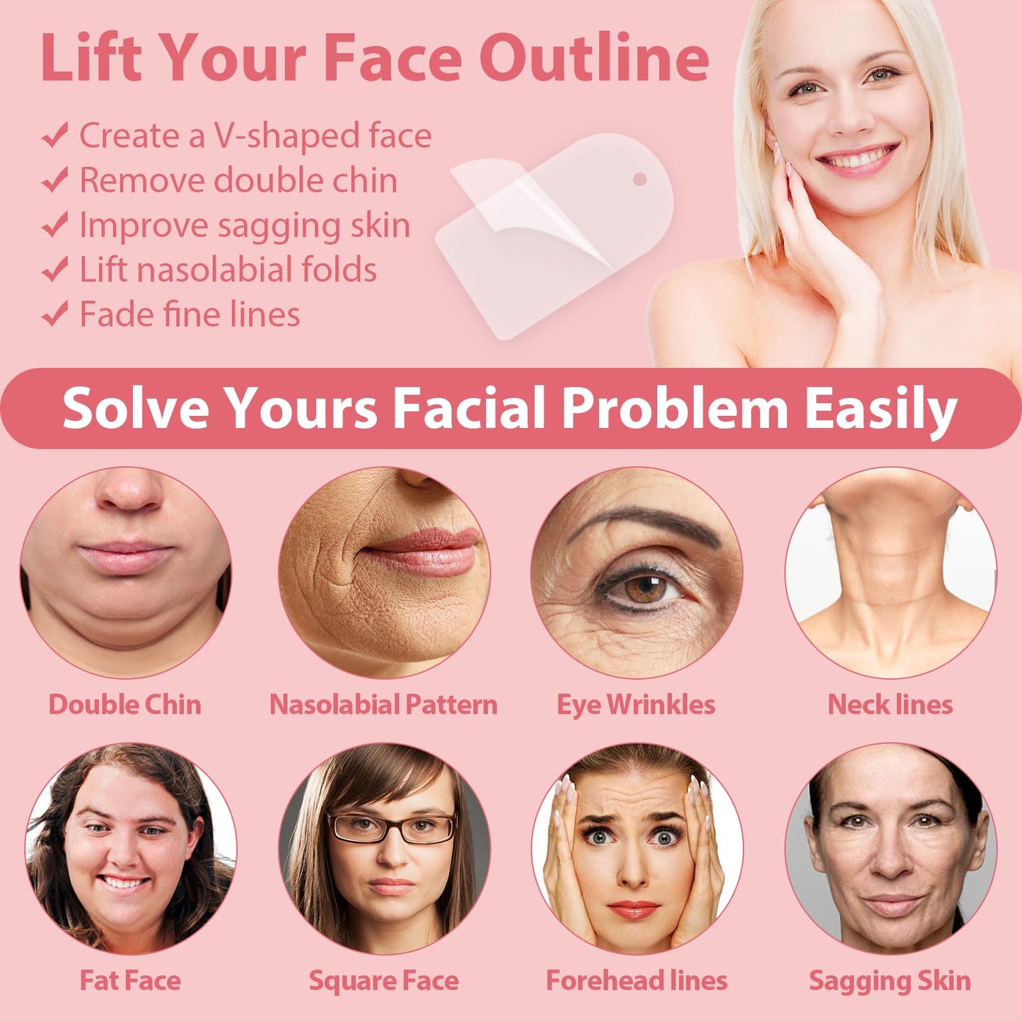 Neck Tape Lifting Invisible,Face Tape Lifting Invisible 20PCS Face Lift Tapes and Bands with 8 Strings Facelift Tape for Face,Neck Tape Lift Turkey for Sagging Skin Double Chin Jowls Eyes Wrinkles