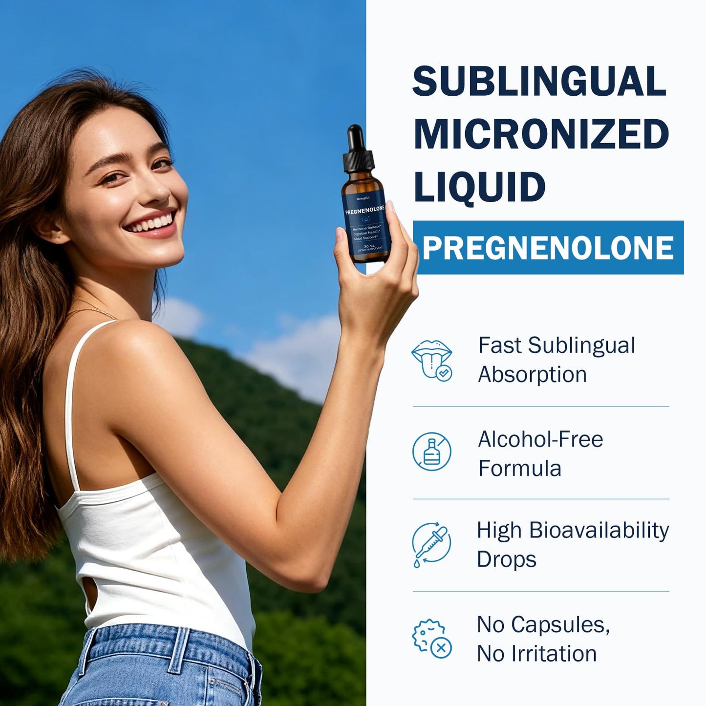 Liquid Pregnenolone Supplement, Sublingual Micronized Liquid for Hormone Balance, Memory & Focus Support, Promote Cognitive Health, Better Absorption Than Capsules, 30 ml