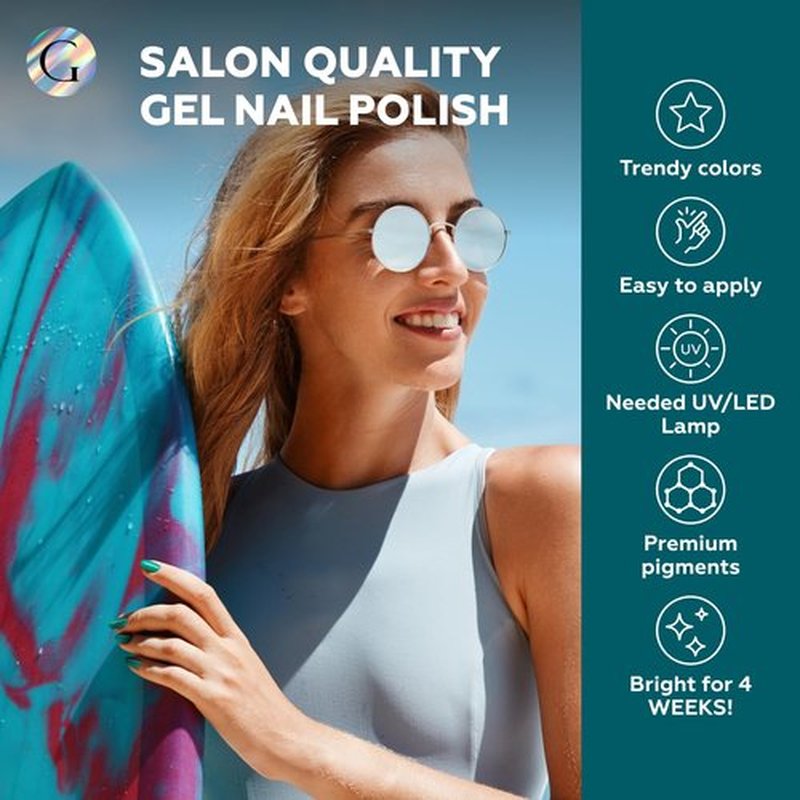 Gloss Blue Gel Nail Polish Set | 6 Pcs Hema Free Gel Polish with Light Blue, Baby Blue, Blue, Teal, Aquamarine & Pastel Green Colors, UV LED Gel Polish, DIY Nail Manicure at Home Gifts for Girls