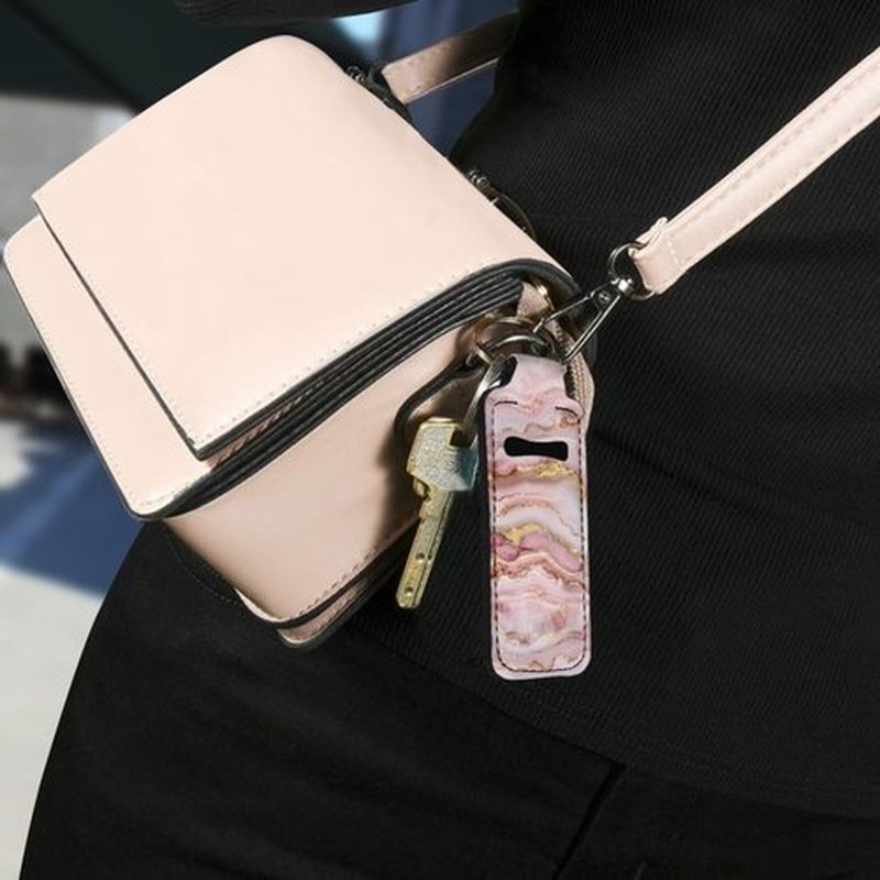 SEANATIVE Marble 5PCS Chapstick Holder Key Chain Cute Lip Balm Holder Keychain Clip on Lipstick Lip Gloss Keychain Sleeve Holder for Travel Accessories