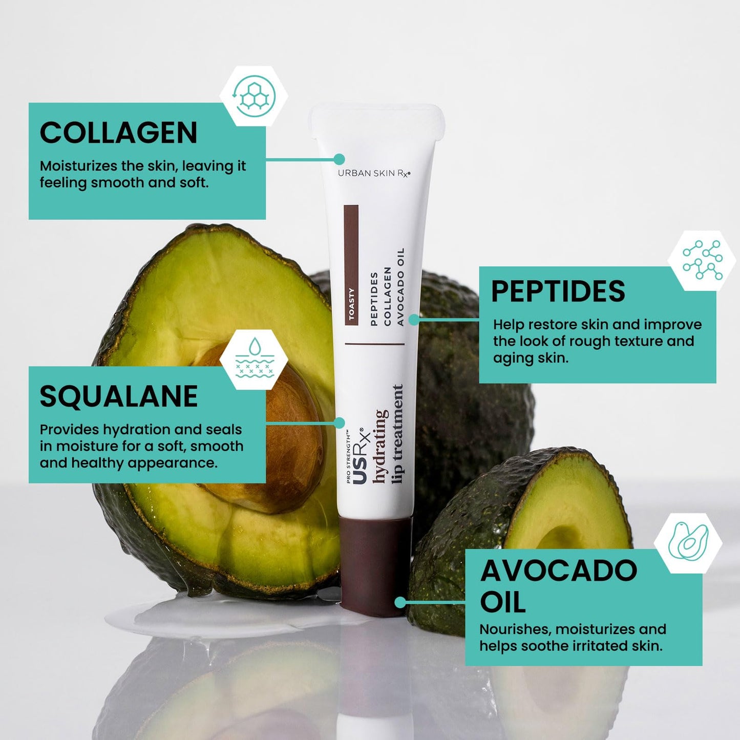 Urban Skin Rx Pro Strength Hydrating Collagen & Peptides Daily Lip Treatment, Non-Sticky, Ultra-Moisturizing Balm, Smooths, Softens & Plumps for a Healthier & More Youthful Appearance, Toasty, 0.31 Oz