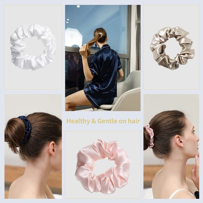 ZIMASILK 100% Mulberry Silk Hair Scrunchies, Best For Women And Girls’ Hair 19 Momme Elastic Hair Bands for Ponytail Holder Gentle And No hurt (2 Pack, Black)