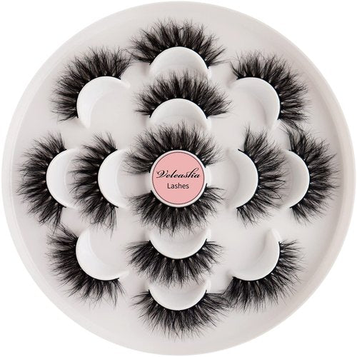 Veleasha Lashes 5D Faux Mink Lashes False Eyelashes Handmade Cat Eye Lashes Wispy Fluffy Fake Lashes Lightweight Eyelashes Luxurious Volume Fake Eyelashes 7 Pairs Pack (804)