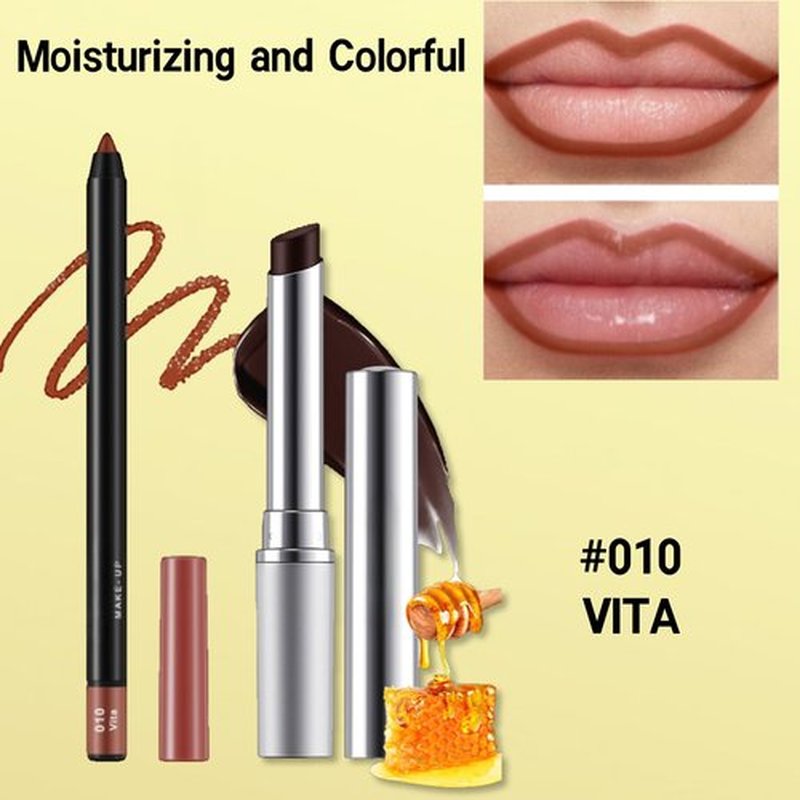 2Pcs Tinted Lip Balm and Lip Liner Set - Moisturizing Lip Crayon and High Shine Gloss, Ultra-Long-Lasting Matte Finish, Ideal Essential Set for Everyday Makeup(#10 VITA)