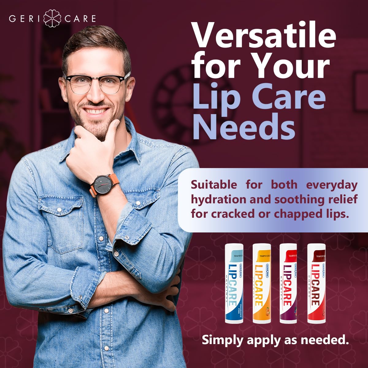 GeriCare Lip Balms – Hydrating and Nourishing Lip Moisturizers for Dry, Cracked Lips – Long-Lasting, Travel-Friendly Lip Care, Set of 4 (Original, Citrus, Berries, and Cherry) 4.2 g Each
