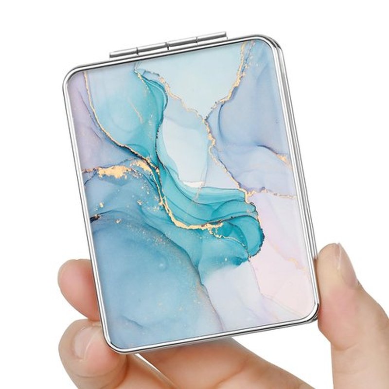 dcdcee Pocket Mirror, Small Travel Mirror with Magnification, Portable Double-Sided Magnifying Cosmetic Mirror for Daily (Blue Marble)