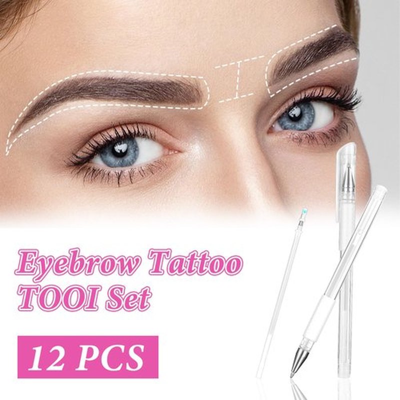 Eyebrow Microblading Marker Pen, 4 Pcs Brow Mapping Pens with with 8 Replacement Refills, Makeup Tattoo Skin Marker Pen, Brow Lamination Supplies for Eyebrow Lip Skin(White)
