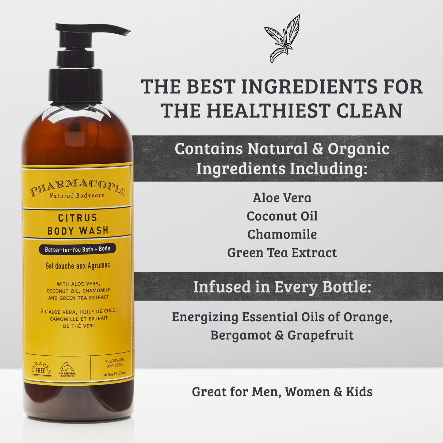 Pharmacopia Body Wash – Moisturizing Shower Gel with Natural & Organic Ingredients – Vegan Bodywash for Men & Women, 16 oz